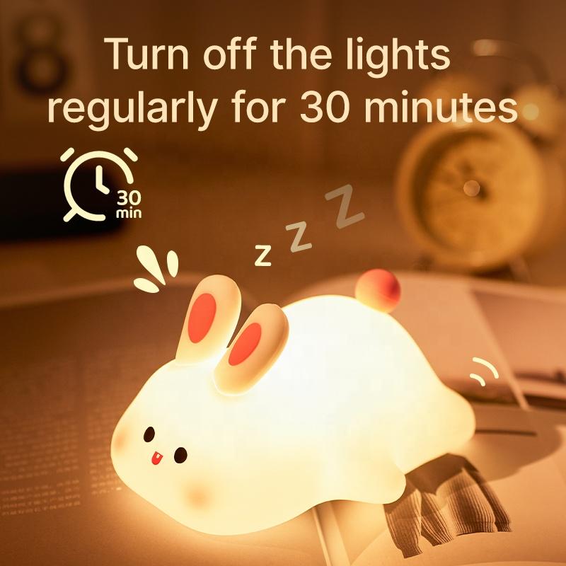 Cute Silicone LED Touch USB Rabbit Lamp Birthday Novelty Gift Timed Night Light in Warm White for Children's Bedroom