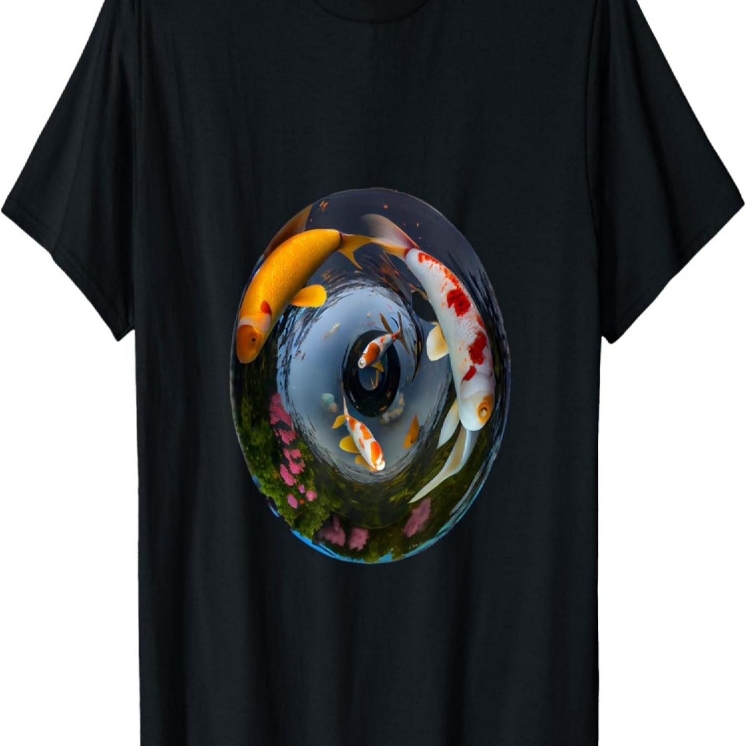 Koi Carp fish in a pond bowl fish lens style cherry blossom T-Shirt S чёрный