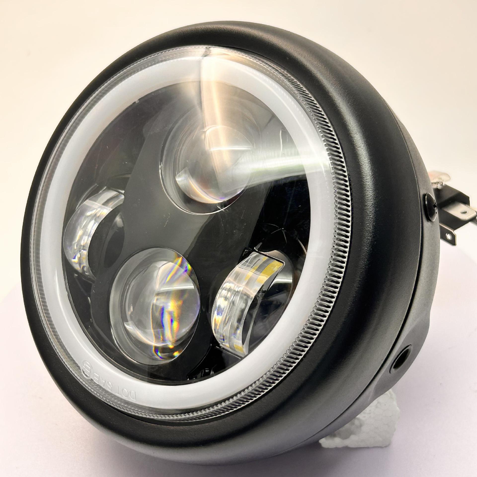 Светодиодная фара мотоцикла: Полный круг из 4 светодиодов, высокая яркость, водонепроницаемость, улучшенное теплоотведение.