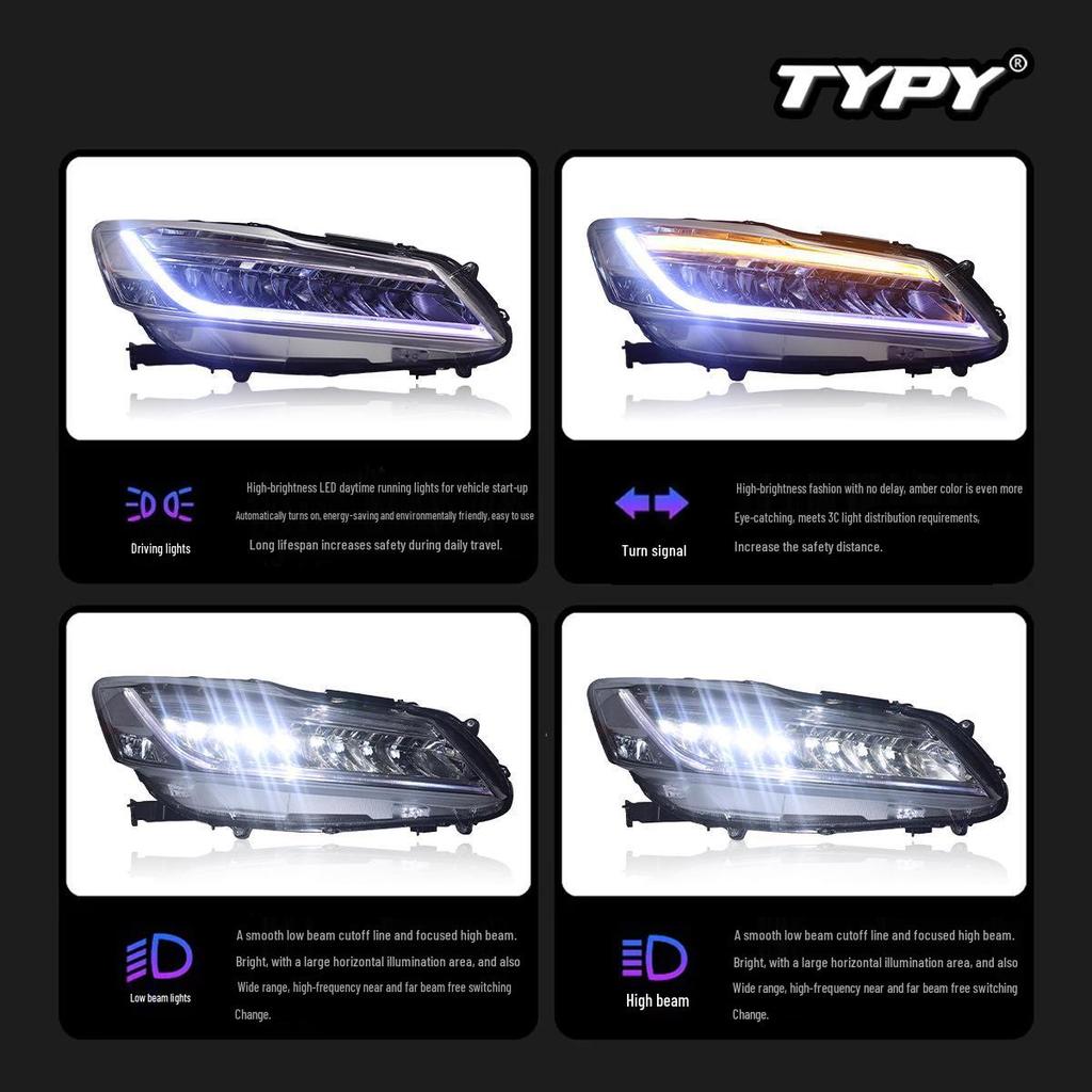 16-17 9.5th Gen Accord LED Headlight Assembly with Daytime Running Lights & Sequential Turn Signals