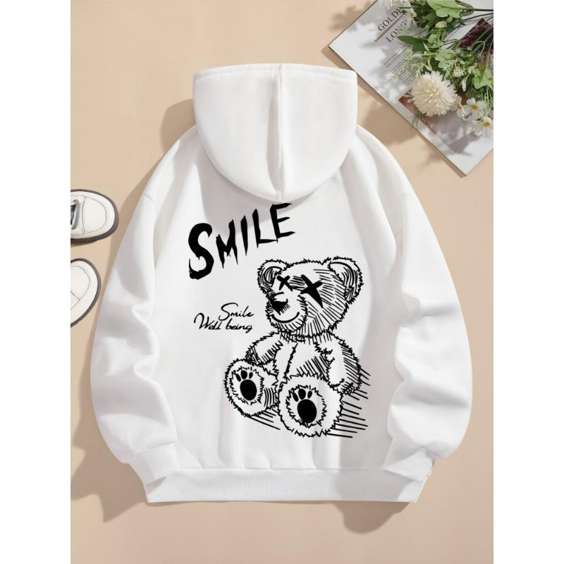 Felpe Primavera Autunno per Ragazzi Ragazze Felpa Casual Abbigliamento Bambini Top Felpa con Cappuccio a Manica Lunga Pullover con Cappuccio Stampato Orsetto Sorridente