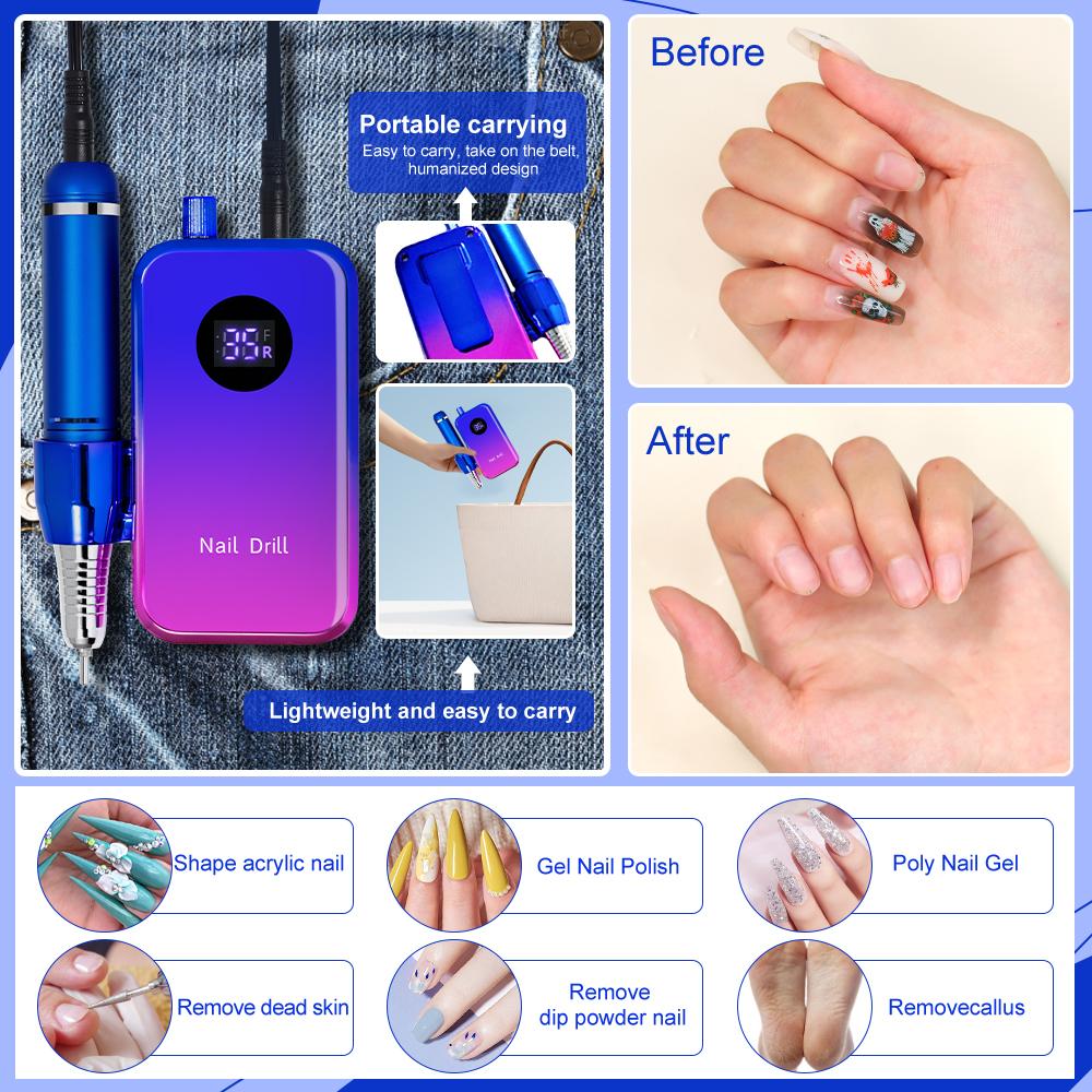 Professional 35000RPM Portable Electric Nail Drill Machine Display Nails Sander For Acrylic Gel Polish Rechargeable Nail Tool