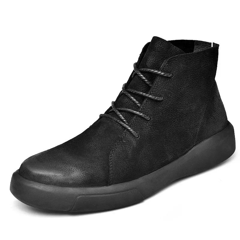 Fashion Men's Boots English Style Leather Shoes Men's Ankle Boots  Autumn and Winter High Top Men's Shoes Retro Fashion Casual Boots