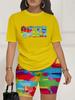 Color code European and American women's clothing painting printing T-shirt shorts set sports suit