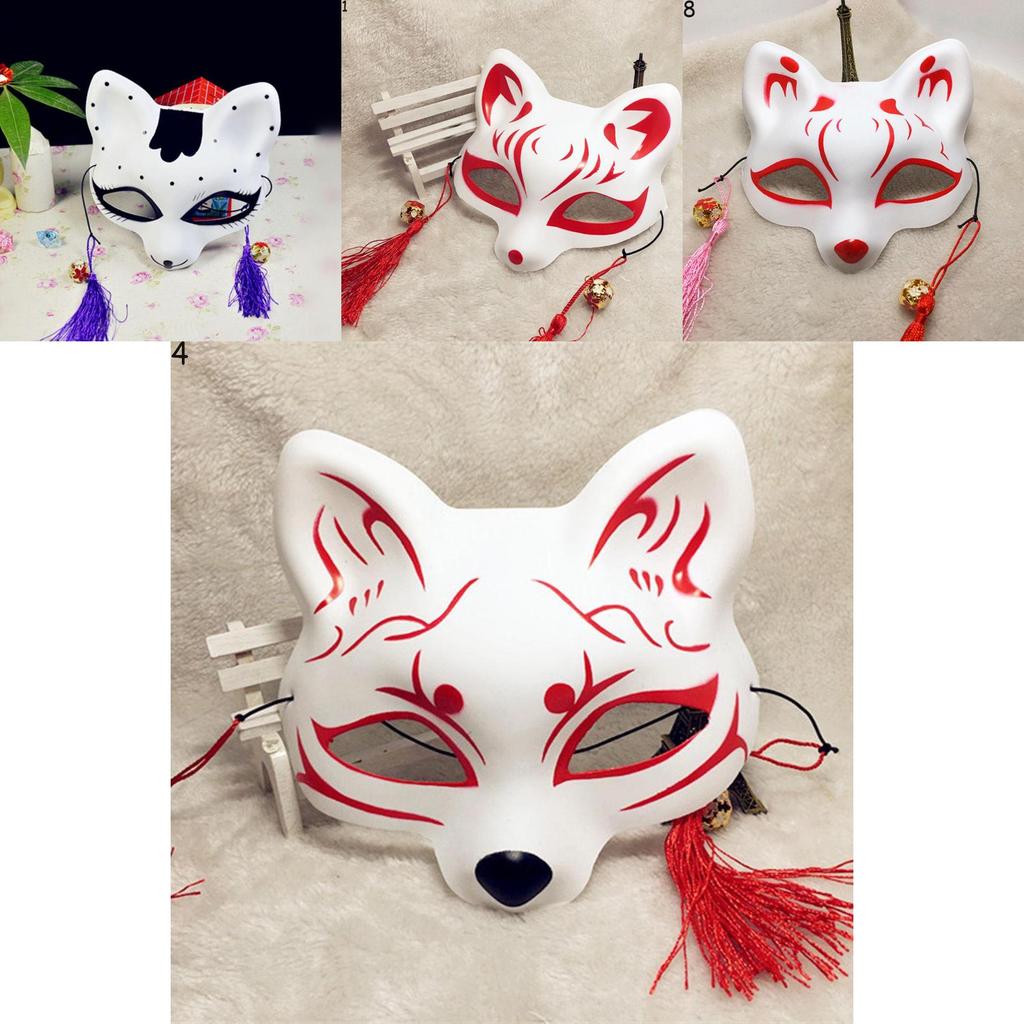 Maschera Volpe Mezzo Viso Anime Giapponese Kit Dipinto a Mano Kitsune Cosplay Accessorio Costume di Halloween