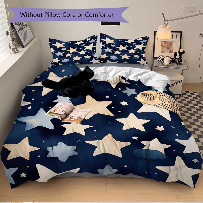 3pcs Starry Night Sky Design Quilt Cover Set (1 Quilt Cover + 2 Pillowcases Without Pillow Core)