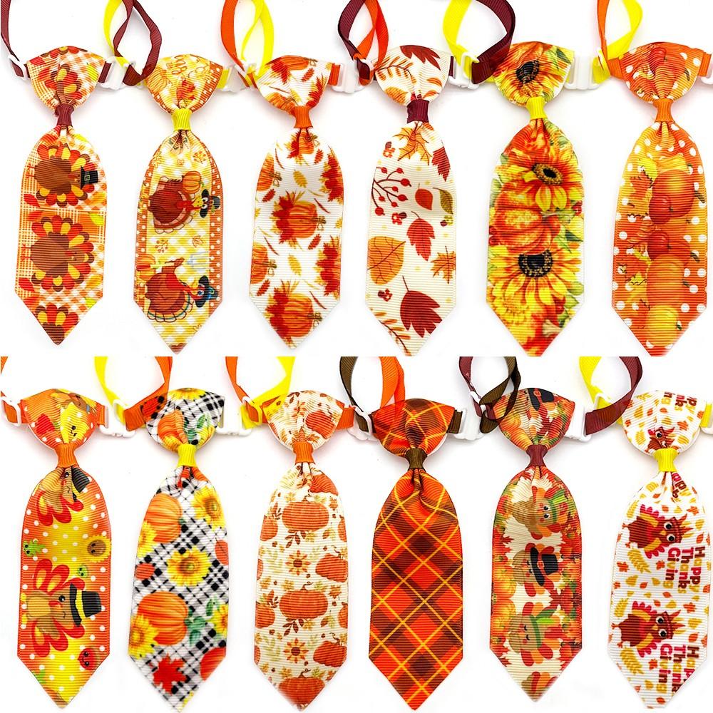 50/100pcs Fall Pet Dog Bow Tie Adjustable Pet Collar Thanksgiving Style Dog Necktie Ties for Small Dog Grooming Pet Acessories