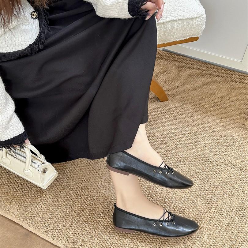 French cross-strap ballet shoes women's 2025 new satin square head Mary Jane height-increasing summer shoes