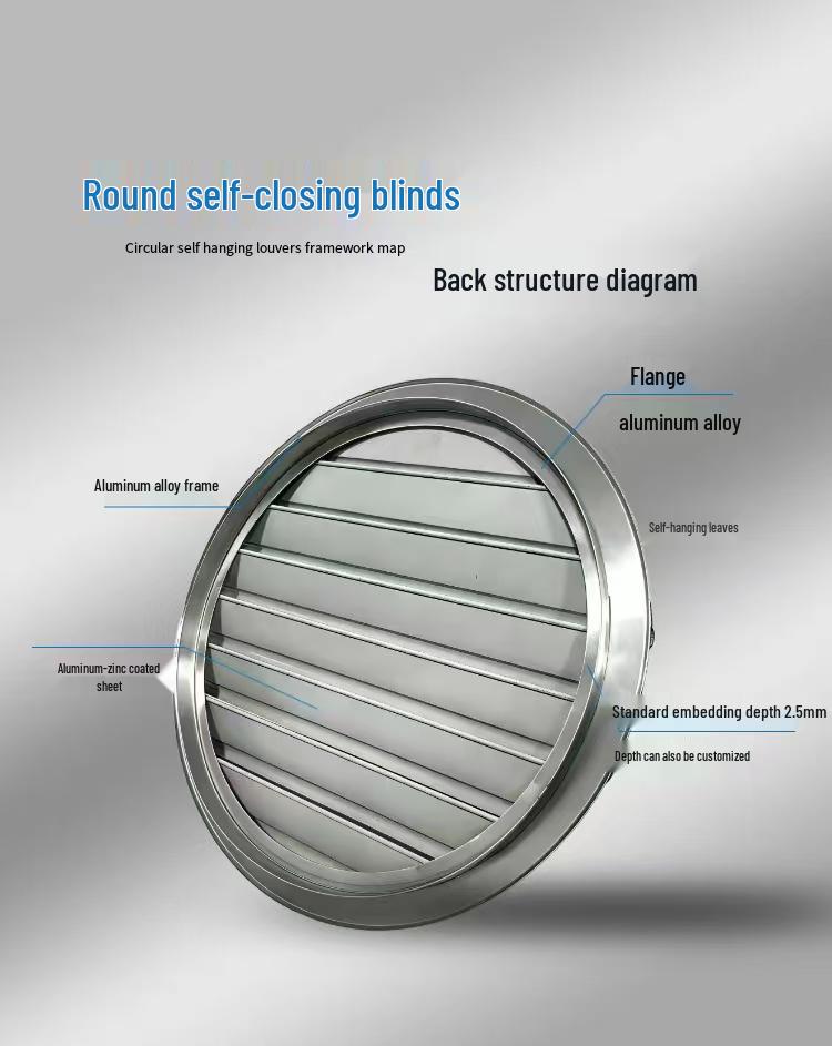Round Aluminum Alloy Self-Closing Air Vent Louver Fan for Indoor Exhaust Systems