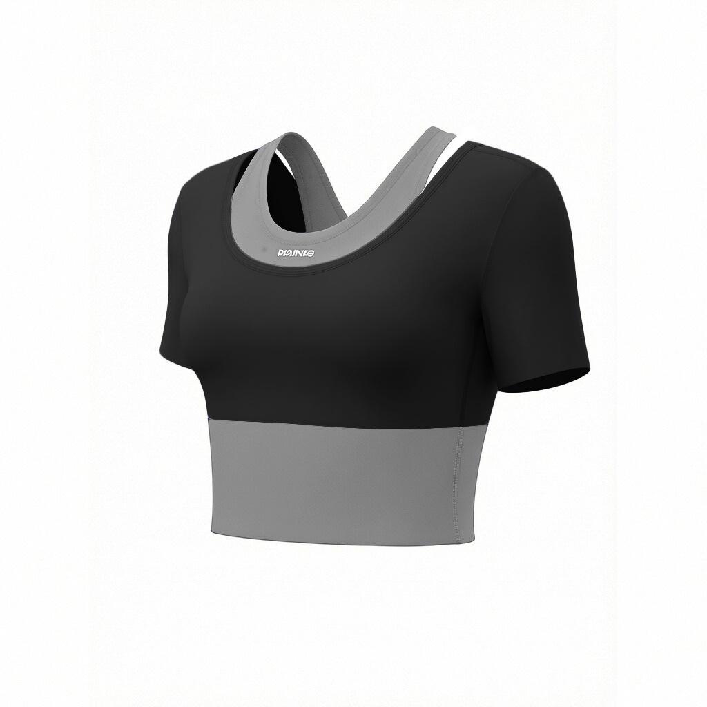 Contrasting color splicing yoga suit women's high waist shorts short sleeves professional Pilates training sportswear