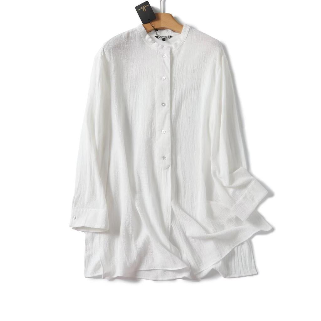 2025 Spring Women's Zen Linen White Long Sleeve Shirt