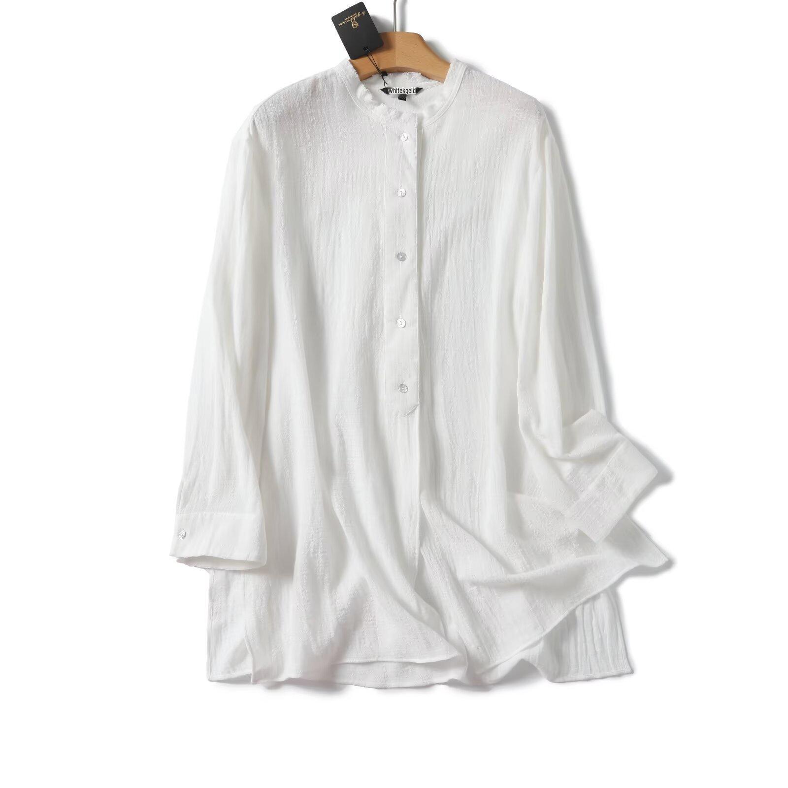 

2025 Spring Women s Zen Linen White Long Sleeve Shirt Small