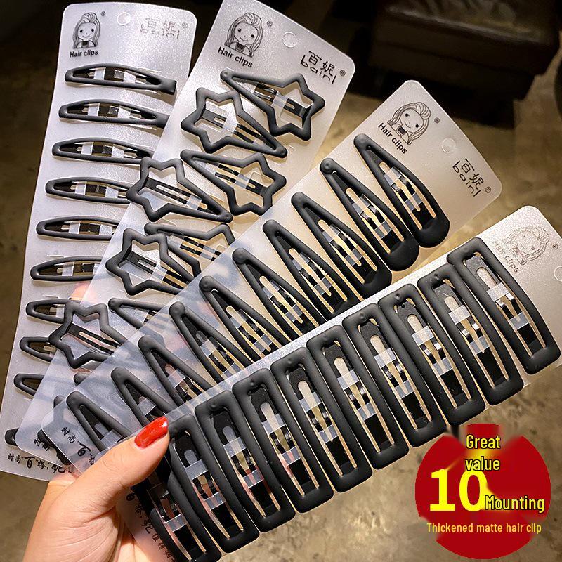 Korean Matte Black Hair Clips for Women - Bangs, Side, and Headdress Clips