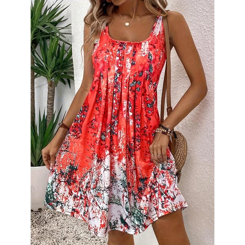 QICED Fashion Summer Spring Sleeveless U-Neck Casual Dresses