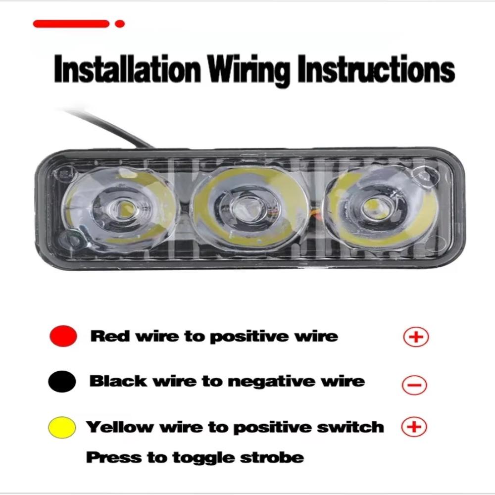 Universelles 3-LED-Tagfahrlicht mit Stroboskopfunktion, 9 W wasserdichtes DRL für Autos, LKWs, Motorräder und Boote