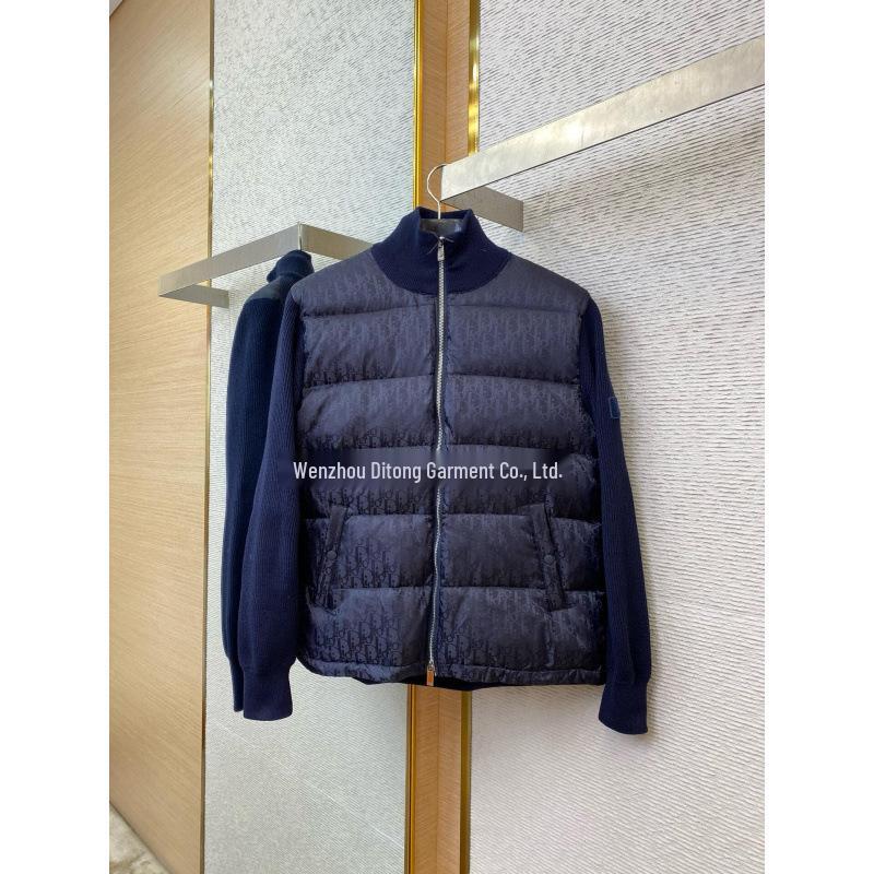 D Brand Oblique Print Stand Collar Down Jacket - Winter Warmth for Couples