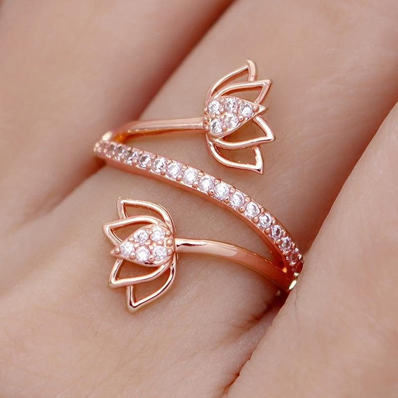Gold Plated Lotus Ring for Women, 925 Silver Plated Fashion Jewelry, Perfect Romantic Anniversary Gift no. 6