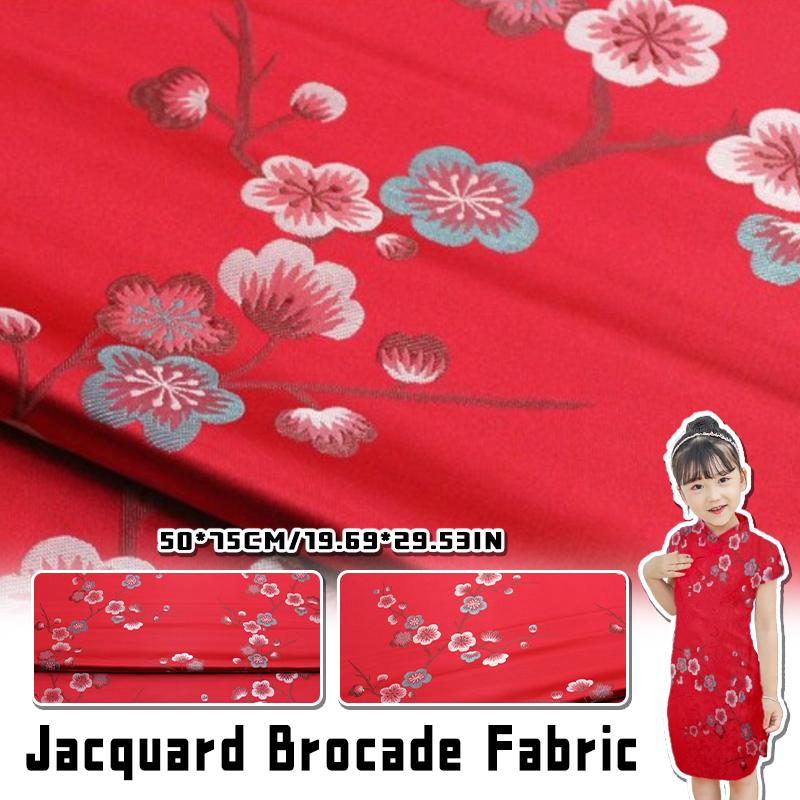 100x75cm Chinesischer Stil Jacquard Brokatstoff Pflaume bedrucktes Tuch für DIY Nähen Mongolische Robe Antikes Bühnenkostüm