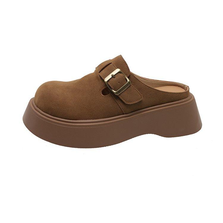 Lazy Thick-soled Bag Head Slippers Women's 2025 Spring and Autumn New Height-increasing Outer Wear One Pedal Casual Skirt Boken Shoes