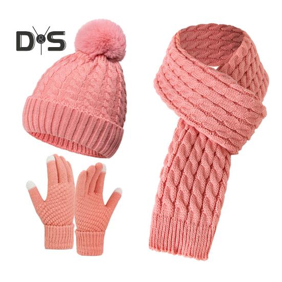 

3 шт./комплект унисекс зимняя шапка шарф перчатки комплект толстая трикотажная защитная шапка перчатки эластичная плюшевая ветрозащитная зимняя шапка-бини на шею комплект розовый