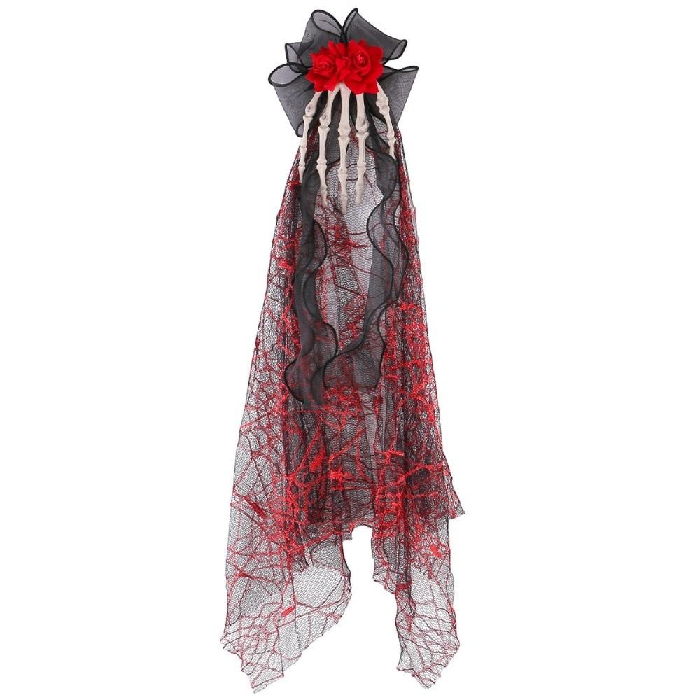 Dark Rose Gothic Headband 3D Skeleton Skull Hairwear Skeleton Hand Mesh Veil Photo Props