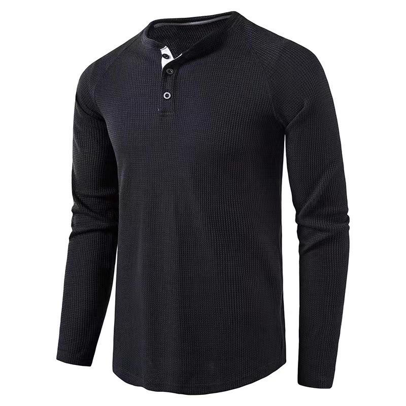 

Мужская однотонная рубашка-henley с длинным рукавом - Коллекция Осень/Зима S чёрный