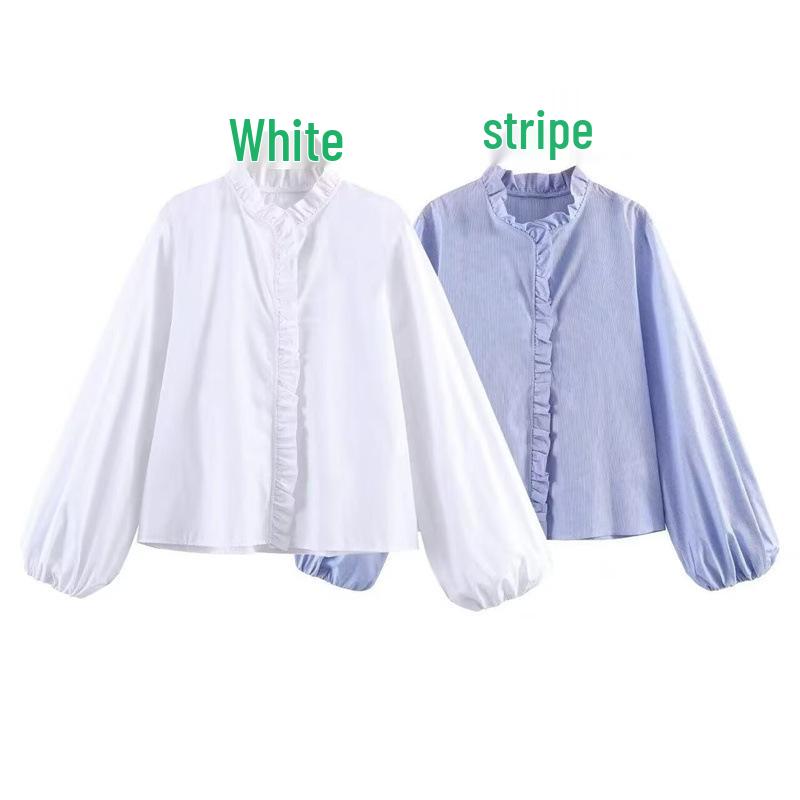 European Style 2026 Spring Stand Collar Long-Sleeve Layered Poplin Shirt