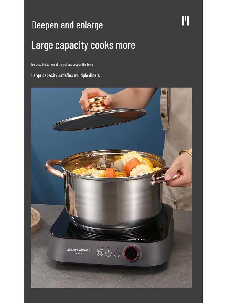 12-teiliges Kochgeschirr-Set mit Doppelboden: Enthält Kochtopf, Topf mit einem Griff für Babynahrung, Milchkännchen und beschichteten Topf.