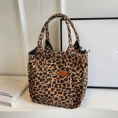 Borsa a Spalla da Donna in Nylon con Cerniera e Fantasia Leopardo Borsa Tote di Grande Capacità alla Moda con Stampa Leopardo