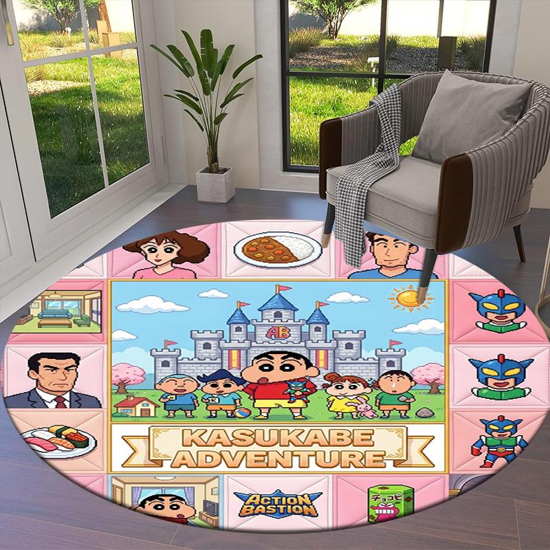 Crayon Shinchan Round Area Rug Carpet Rug For Living Room Bedroom Sofa Playroom Decor Nonslip Floor Mat