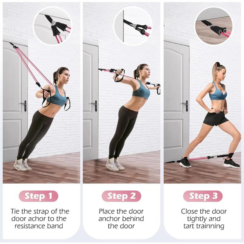 180LBS SET Pilates Bar Collection Resistance Bands Portable for Home Fitness Total Body Workouts Chest Expansion Back Training Practical Use