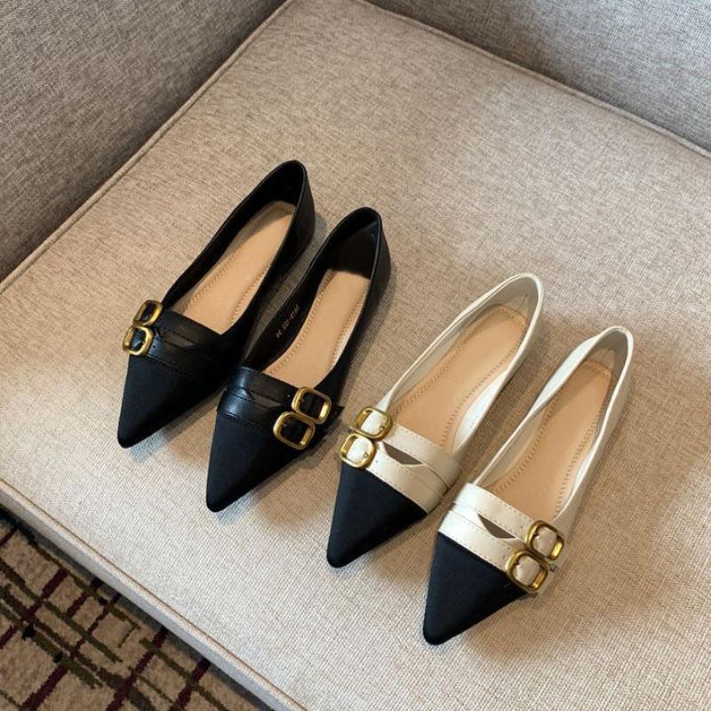 Pointed Flat-soled Single Shoes Women's Spring New Color Matching Temperament Versatile Doudou Shoes Shallow Soft-soled Ladyshoes