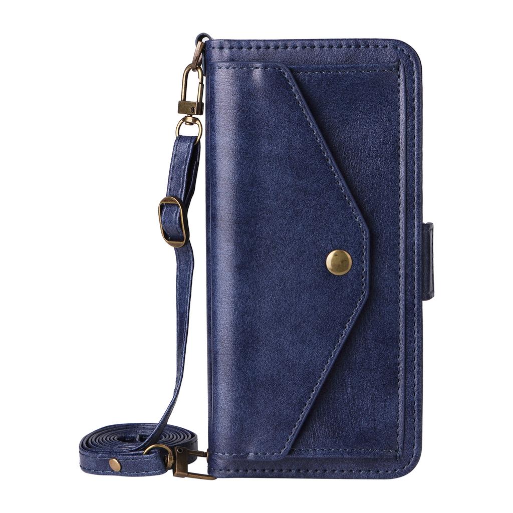 For iPhone 17 Leather Case Magnetic Closure Wallet Stand Phone Cover with Crossbody Strap