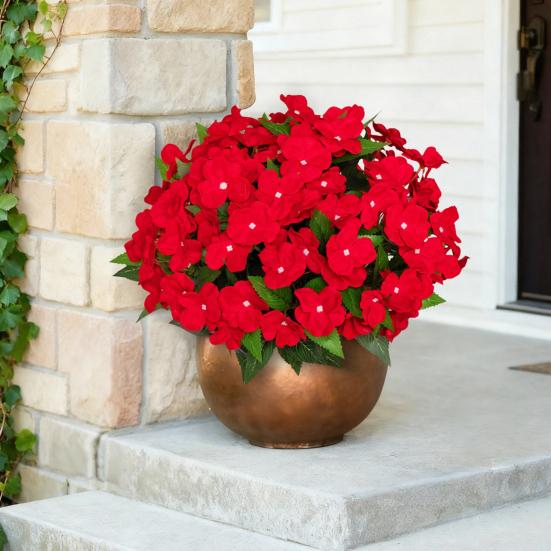 5 Stems Artificial Impatiens Flowers Bouquet for Outdoor UV Resistant Faux Silk Flowers for Outside Front Porch Garden Window Box Planter Decor
