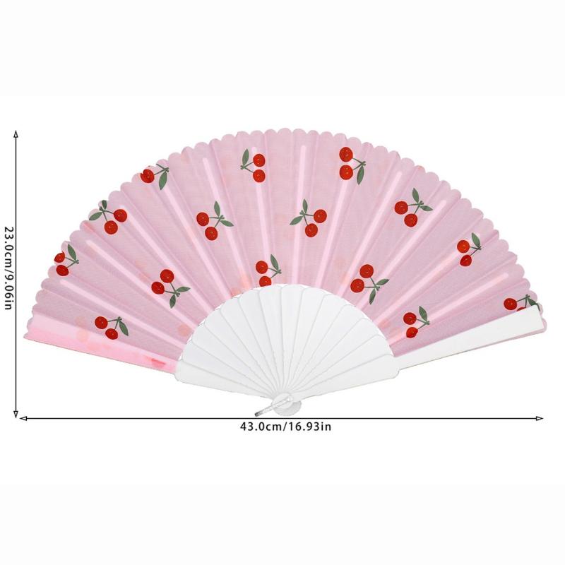 1Pcs Summer Folding Hand Fan Cherry Lemon Fruit Pattern Portable Plastic Frame Fabric Tassel Cooling Fan For Home Women