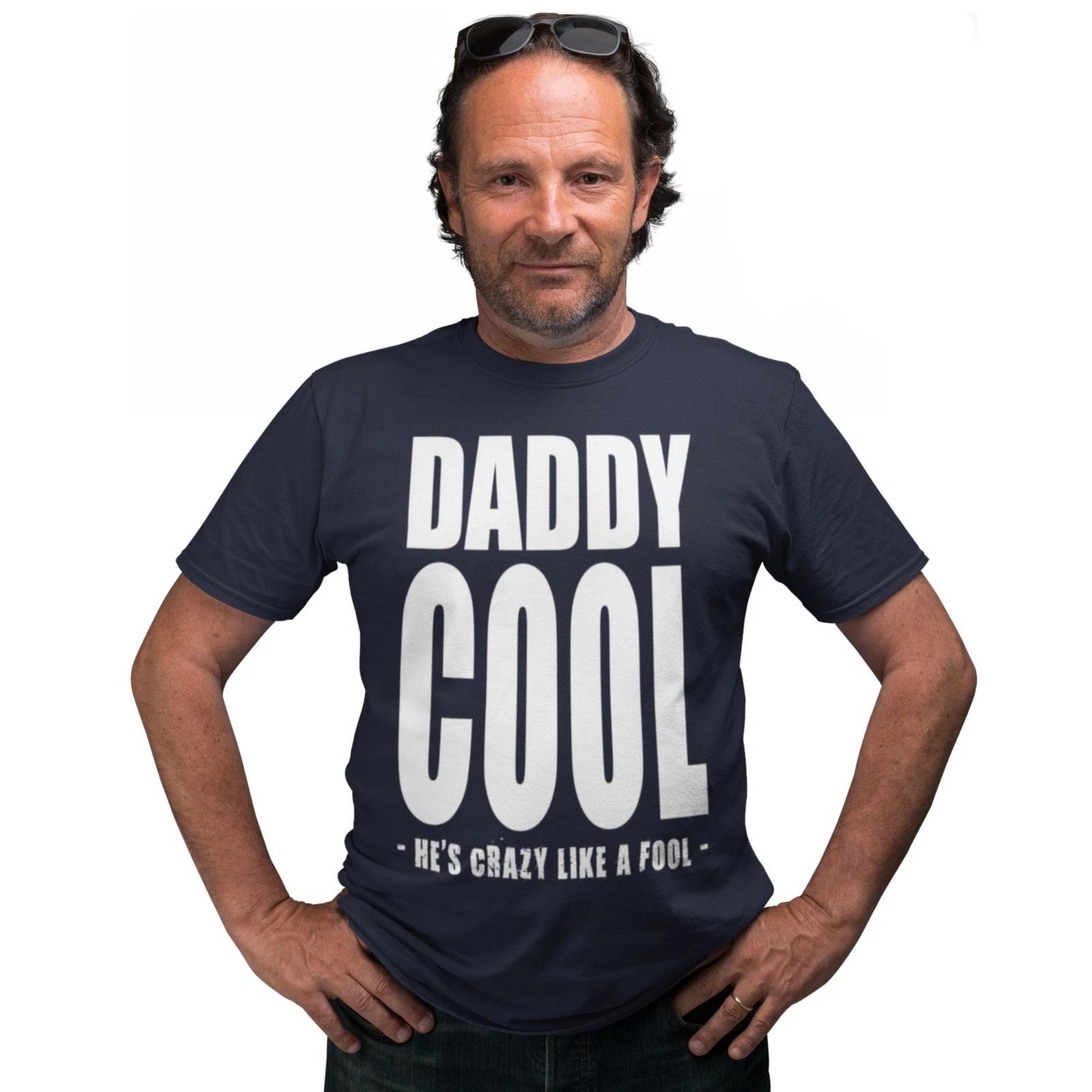 Daddy Cool - He s Crazy Like A Fool T-shirt Navy 80s Song Lyrics Big Text Tees S
