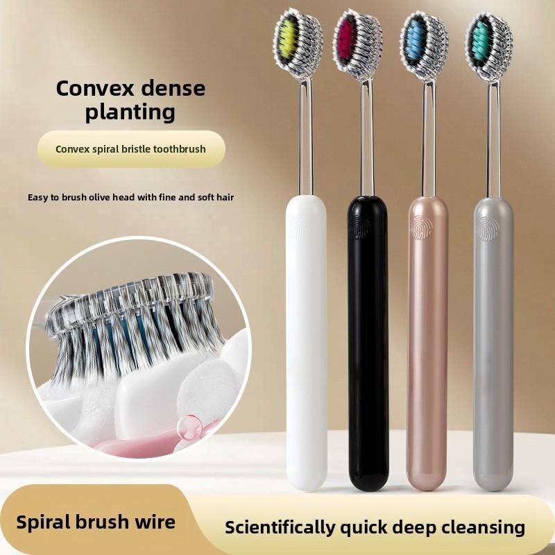 Soft Bristle Mountain-shaped Toothbrush, Olive Head, Spiral Elastic, High-end Adult Home Gum Protection Couple Set
