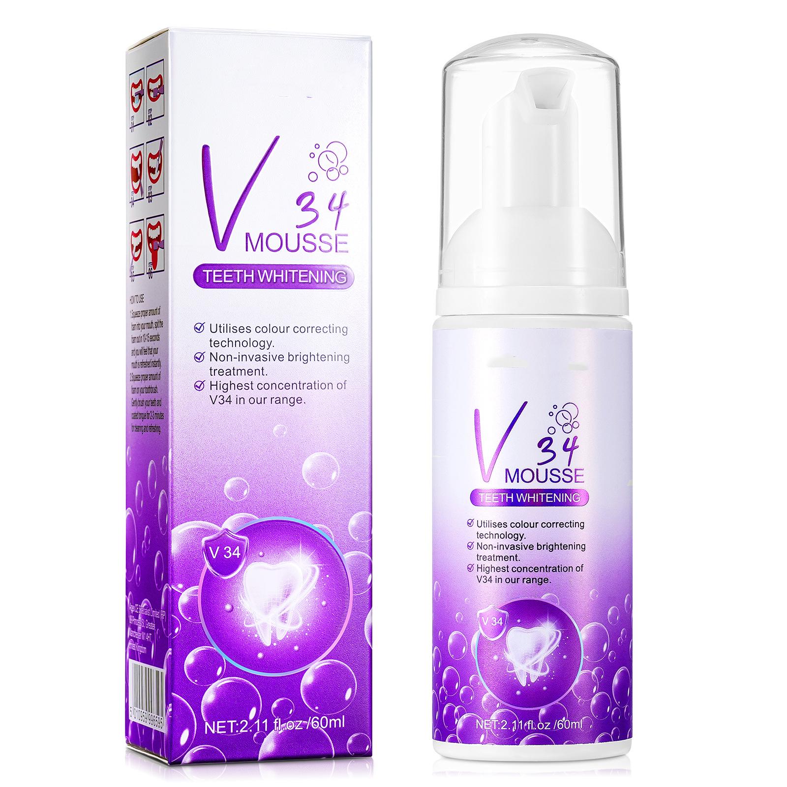 Зубная паста V34 Purple Tooth Cleansing Mousse Repair, отбеливающая и противочувствительная, улучшает чувствительность эмали, удаляет пятна и придает нежную свежесть 1pc