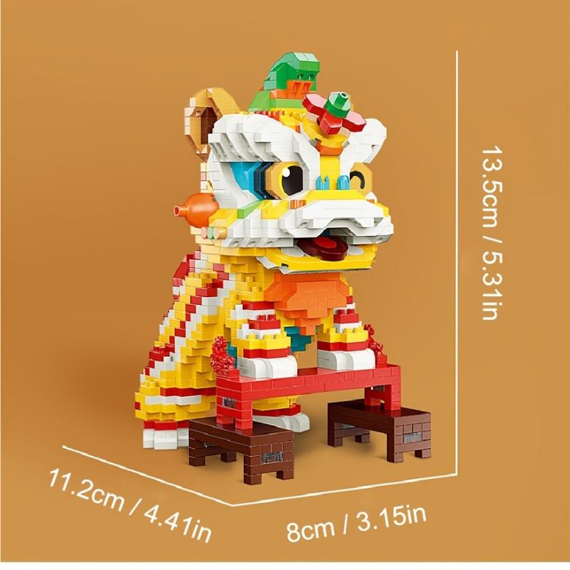 Creative Series Chinese Style Lion Dance Ornaments Toy, Creative Assembled Construction Blocks Small Particle Assembled Toys