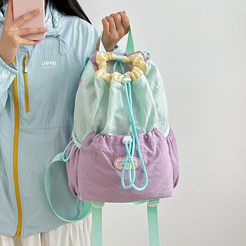 Schoolbag outdoor hiking wind drawstring bundle mouth color matching leisure outing lightweight backpack high value badminton racket bag women