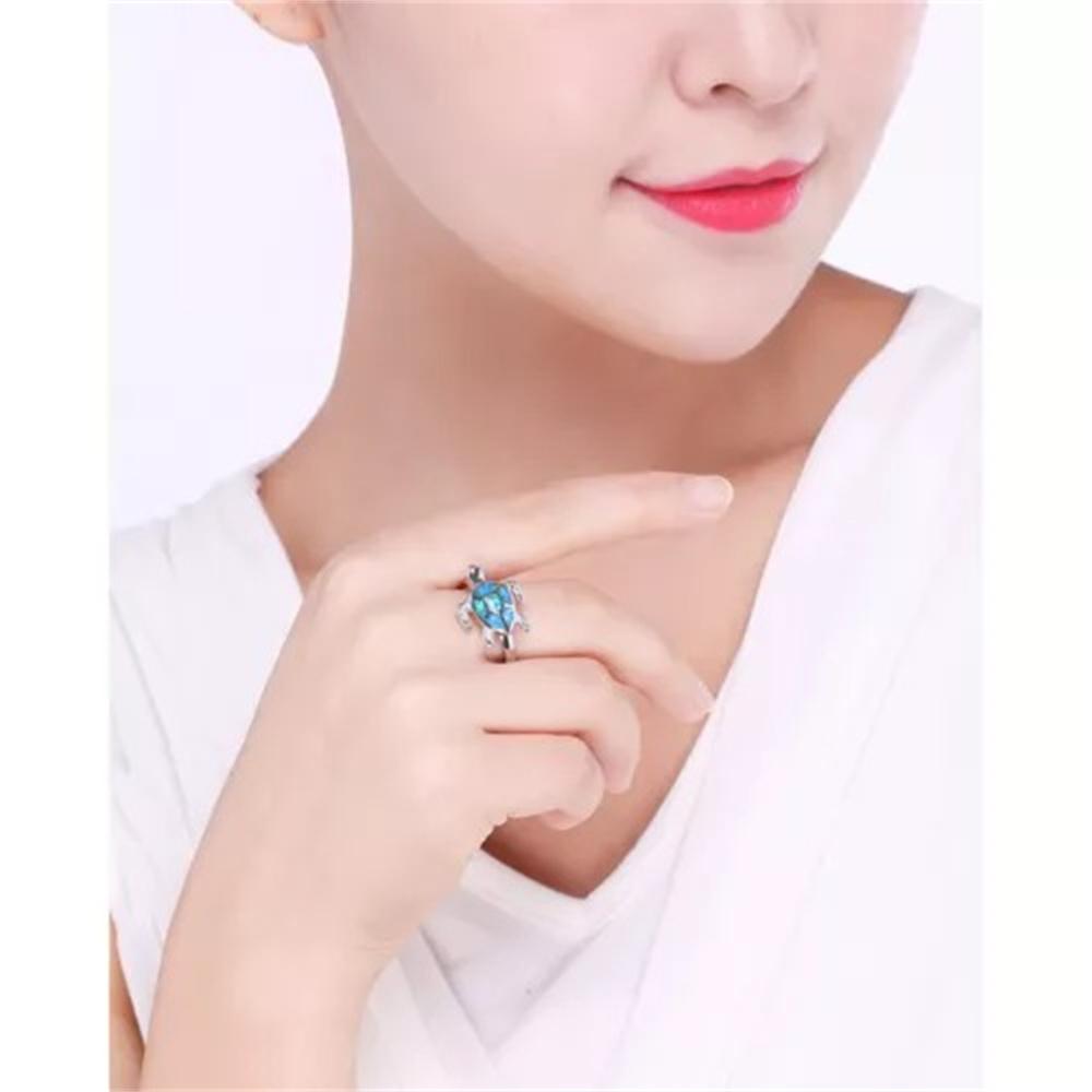 Fashion Sea Turtle Ring For Women Inlay Imitation Blue Fire Opal Ring Women Wedding Band Engagement Party Jewelry Drop Shipping