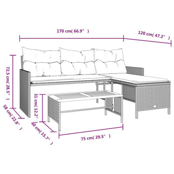 VidaXL Canapé de Jardin avec Table et Coussins en Forme de L, Siège de Patio, Meuble de Terrasse Balco Extérieur, Beige 365583