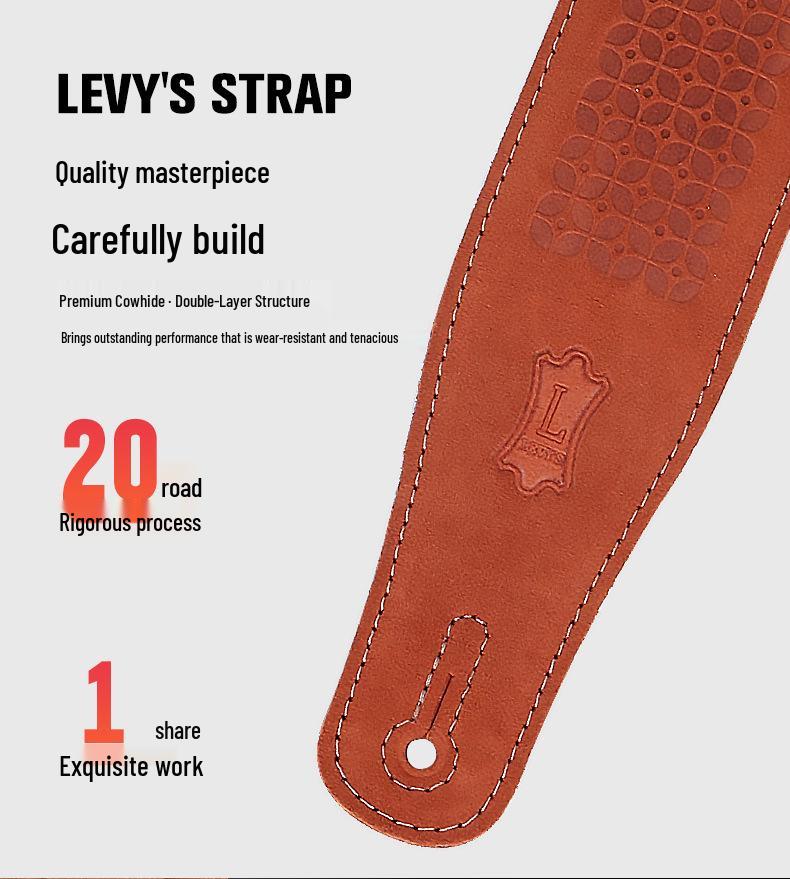 רצועת גיטרה מעור Levy's Li Weisi לגיטרה חשמלית, אקוסטית או בס - MS12/26 רצועת כתף רוק