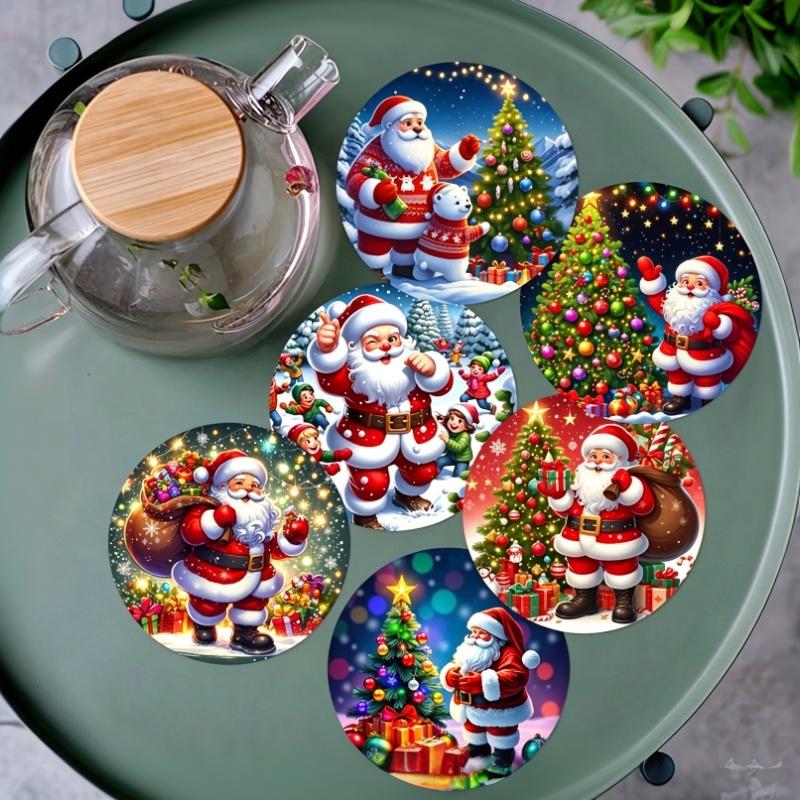 6/8 Stück Runde Holz-Untersetzer im Weihnachts-Design, Rutschfest und Hitzebeständig, Für Büro und Küche, Dekorative Tassenhalter, Geschenke