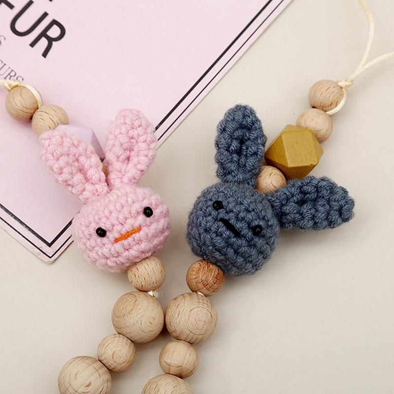 1Pc Crochet Bunny Baby Pacifier Clip Chain Bpa Free Wooden Beads