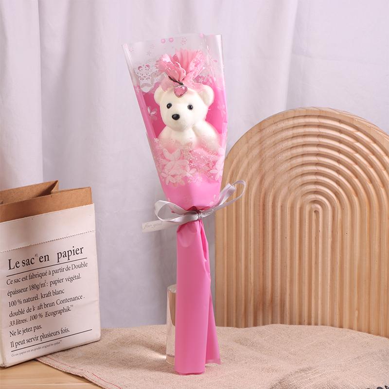 

1 шт. Искусственный цветок гвоздика из мыла с милым маленьким медвежонком Букет цветов Подарки на День матери Украшение на день рождения мамы розовый