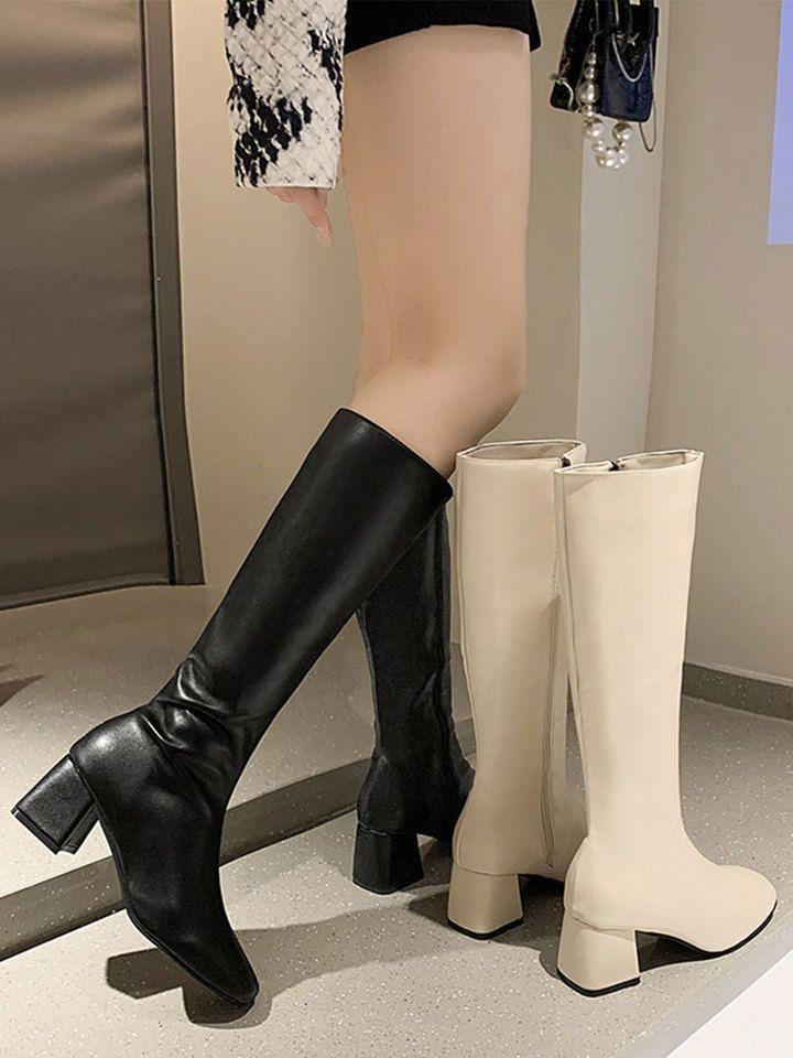 But Knee Boots Women's 2025 Spring and Autumn New Single Boots High Boots Thick Heel Square Head Side Zipper Martin Boots Knight Boots