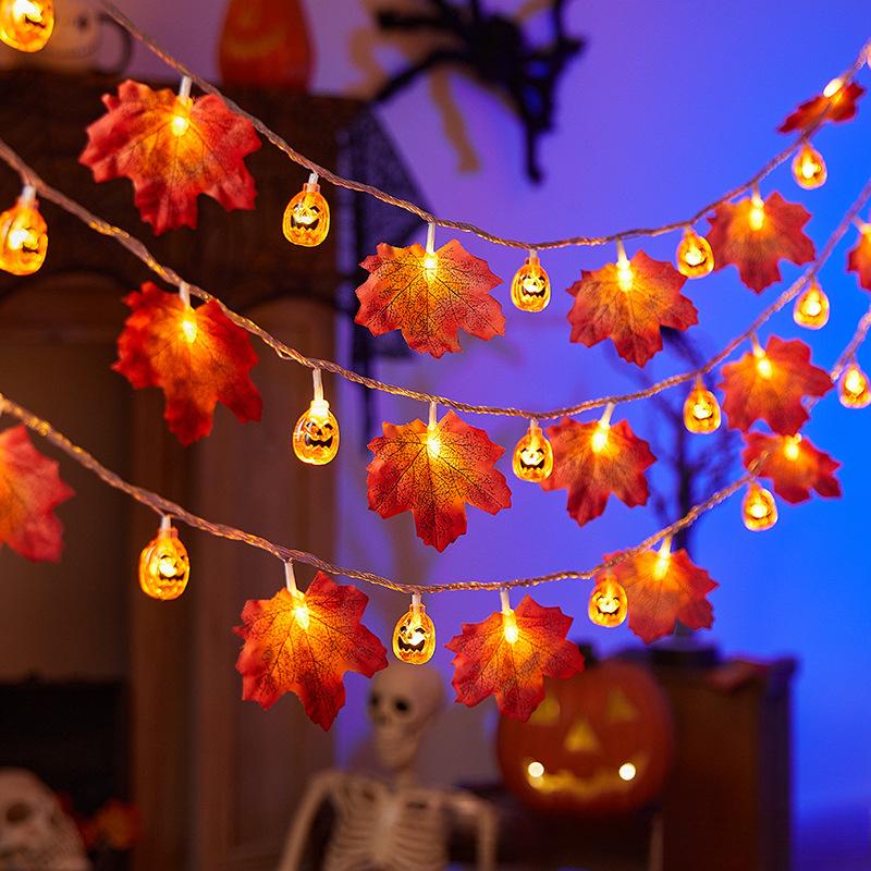 10pcs 1.5m 6.5m 30pcs Led Simulation Maple Leaf Pumpkin Lantern String Thanksgiving Halloween Solar Battery Decoration Lights