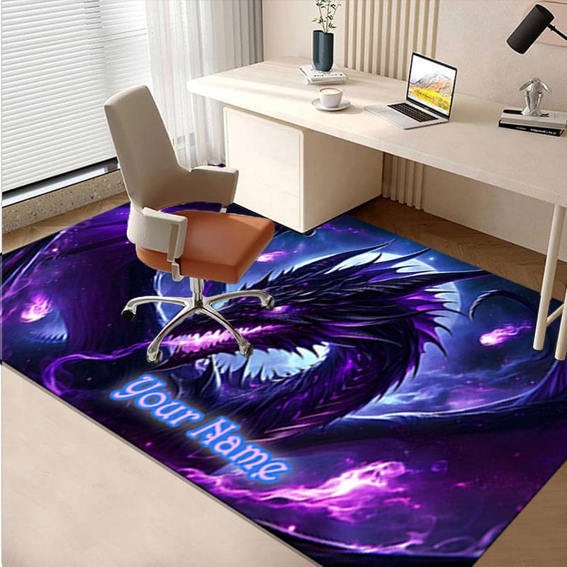 1PC Custom Name Purple Dragon Fantasy Art Theme Floor Mat Ideal for Living Room, Game Rooms, Office, Bedroom,Floor Mat Playful Design