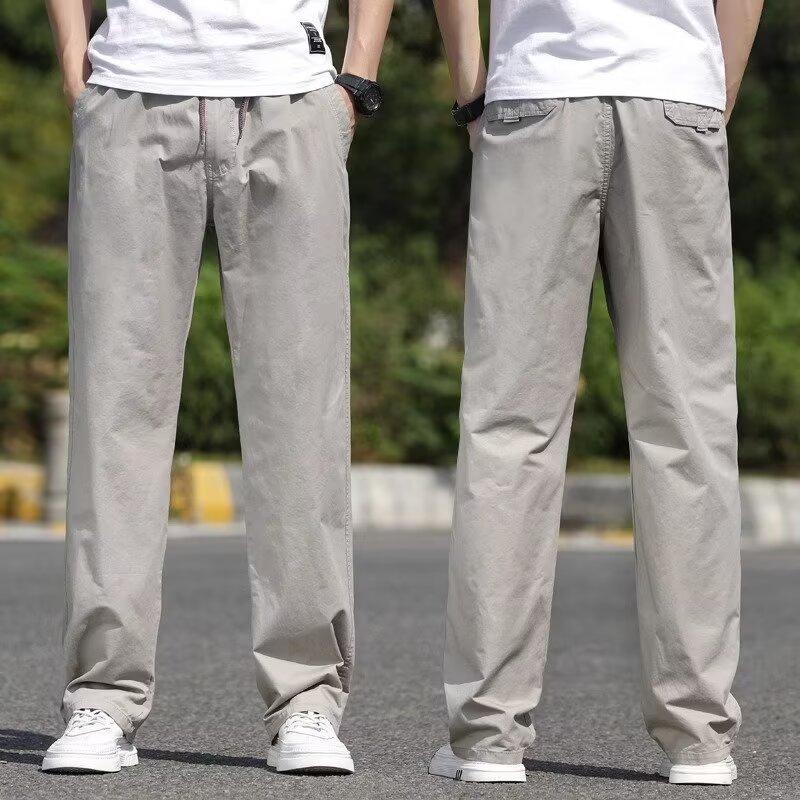 Men's Thin Spring/Summer Casual Pants - Large, Loose, Pure Cotton, Elastic Waist, Straight-Fit, Middle-Aged Style